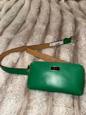 kate spade Green Leather Crossbody Belt Bag with Tan Strap NWOT